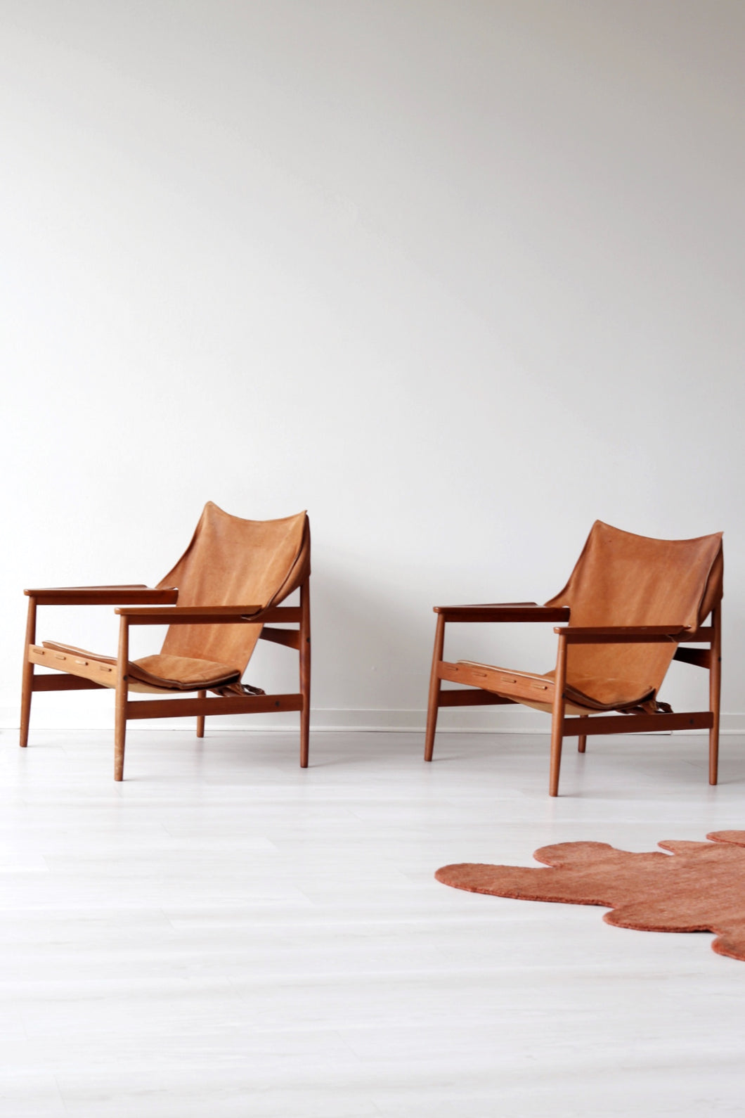 Suede & Teak Lounge Chairs By Hans Olsen