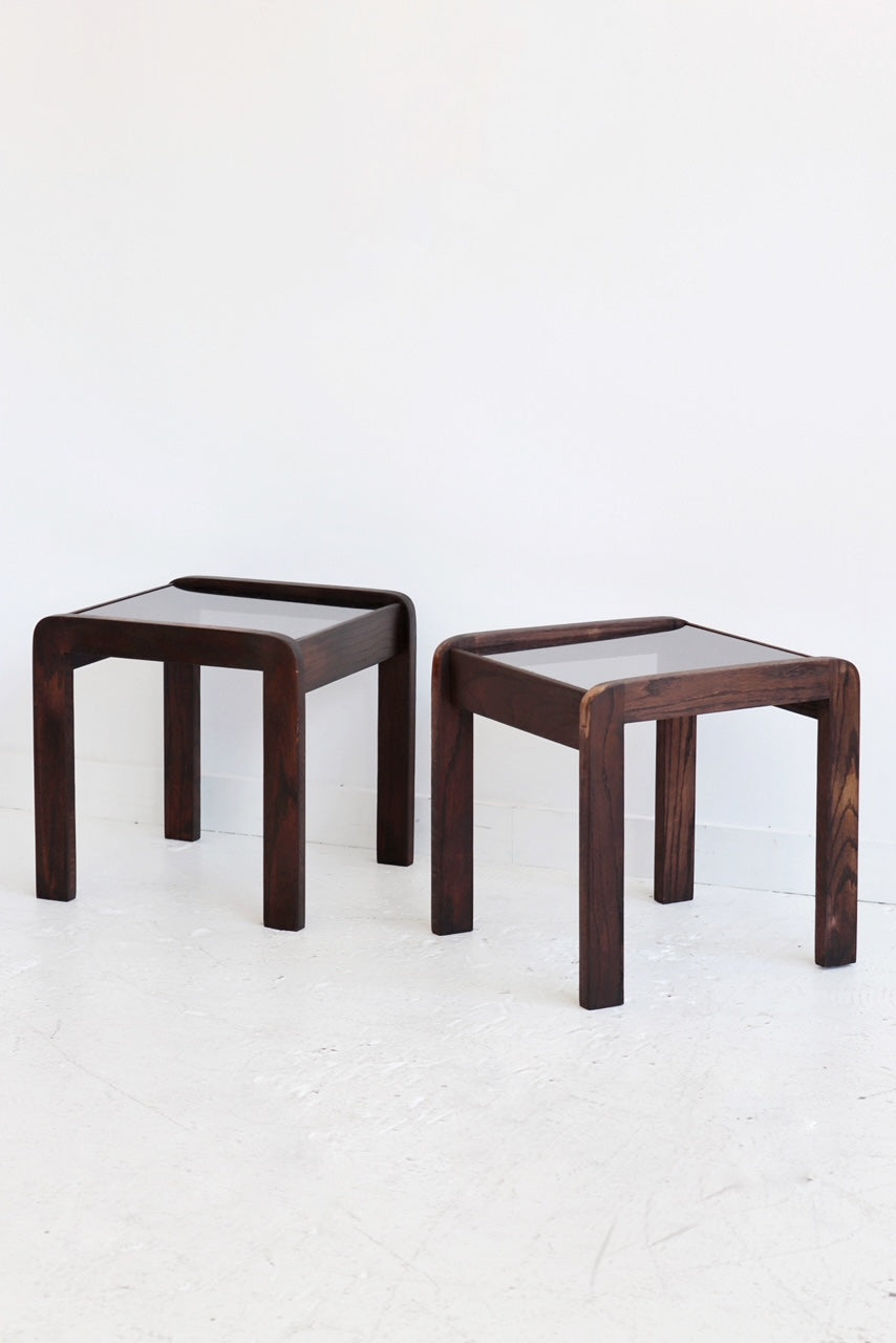 Wood & Smoked Glass Side Tables