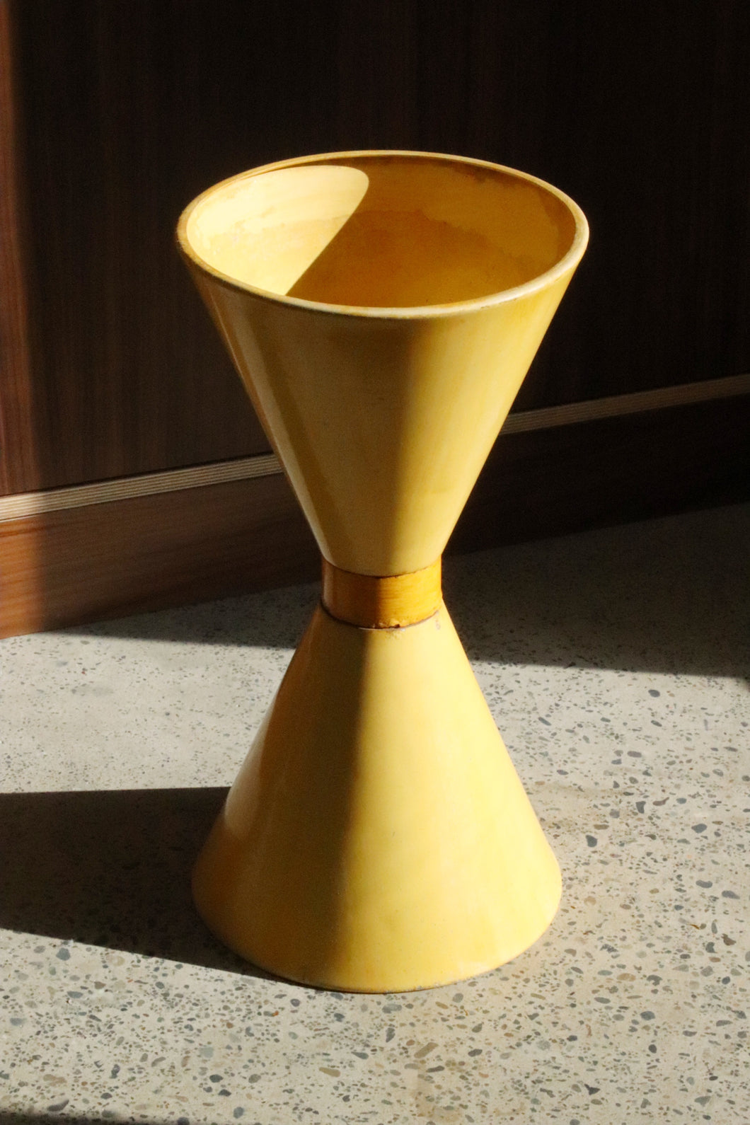 Vintage Yellow Enamel Hourglass Planter